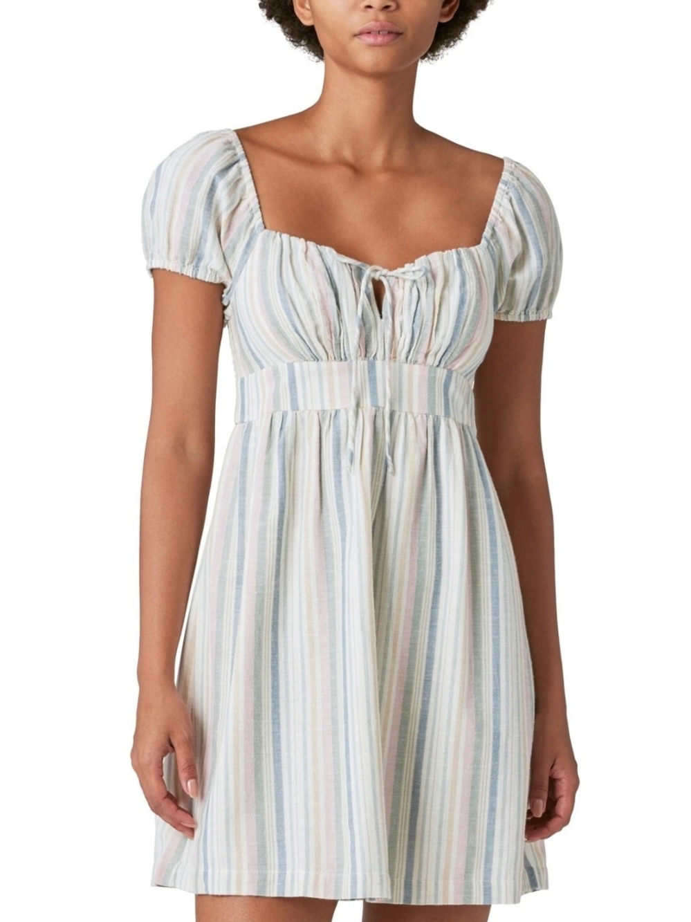 🌼B2G1🌼 Lucky Brand Pastel Stripe Puff-Sleeve Mini Dress in Blue, Pink, Cream